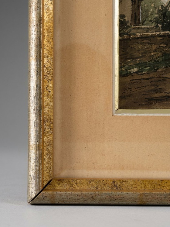 Octave Bellet – Scena Rurale con Cacciatore – Paesaggio, Inizio XX Secolo – Decorazioni murali, Glass (photo 3 of 12)