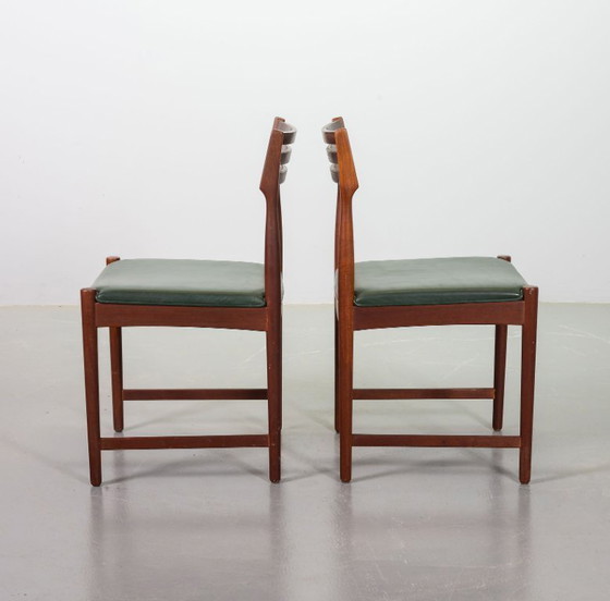 Image 1 of Vintage Design Teak Wooden Dining Chairs with Racing Green Leather Seatings Designed by Severin Hansen for Bovenkamp. Set of 4.