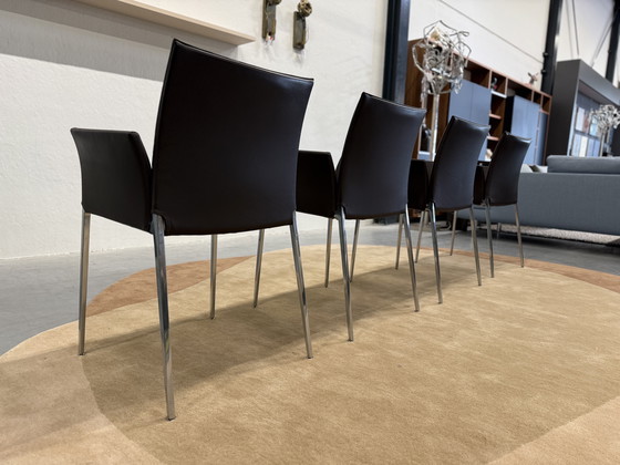 Image 1 of 4 sedie da pranzo Zanotta Zia in pelle marrone come nuove