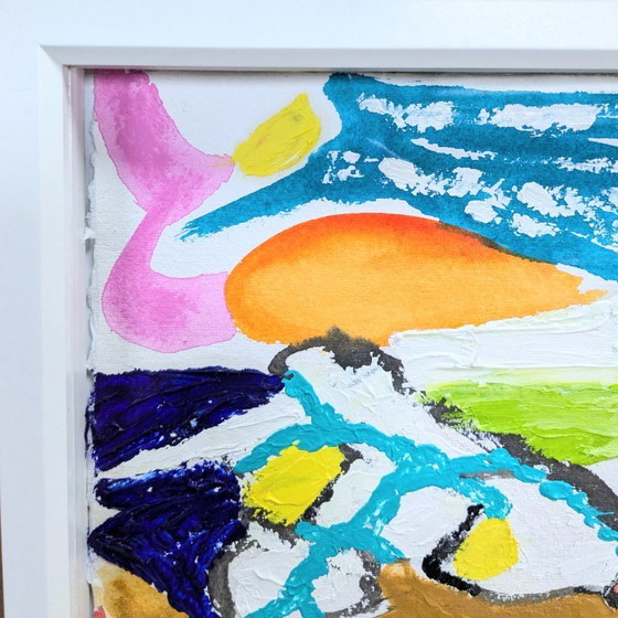 Image 1 of ABSTRACT SEASCAPE SUNSET NIGEL WATERS ORIGINAL PAINTING SIGNED FRAMED ARTWORK