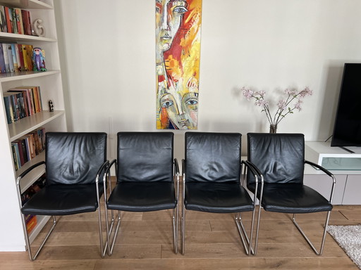 Chaises de salle à manger Leolux Talos 4 noires – eetkamerstoelen, Leather, Metal