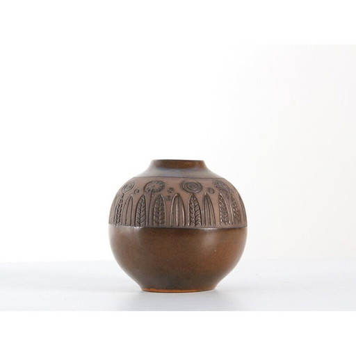 Vase rond vintage avec frise de fleurs par Goran Andersson pour Upsala Ekeby, 1960