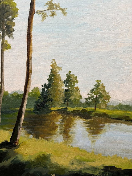 Image 1 of On My Way to School III – Landscape with water feature | Acrylic on canvas