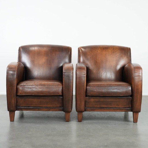 2x Sillón vintage de piel de oveja