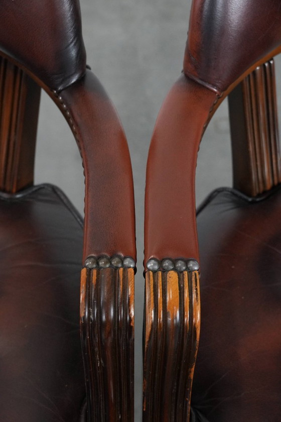 Image 1 of 2 sillas de comedor/sillas auxiliares Chesterfield de piel de vaca marrón oscuro