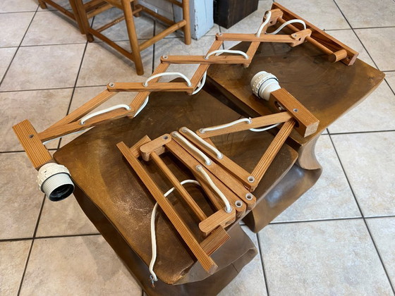 Image 1 of Coppia di appliques a fisarmonica in legno di pino di Translandia Danimarca Scandinavo vintage 1960