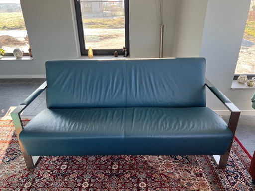 Montel Sofa Set With Chair - Leather and Fabric - Color Petrol