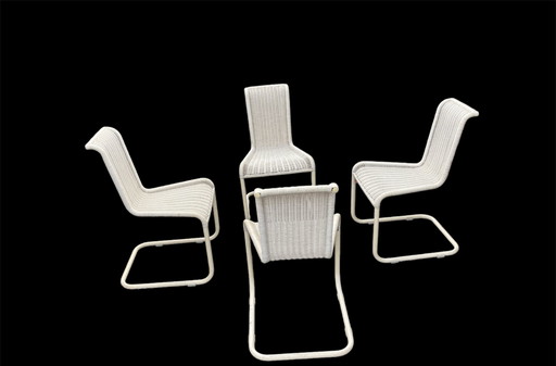 4 sillas de comedor Tecta B33 con estructura tubular de mimbre  