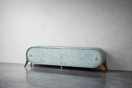 Image 1 of Vintage Mid-Century Modern Italian Turquoise Streamline Sideboard in Birch, 1960s