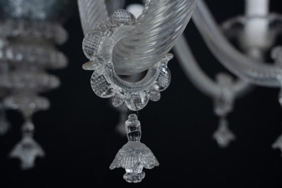 Image 1 of Vintage kroonluchter van helder Murano-glas uit de jaren 1940, een klassiek Italiaans kunstglas.