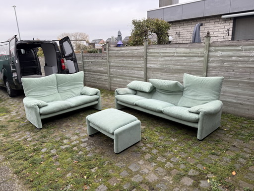 Vintage Cassina Maralunga Set – Iconic Vico Magistretti Design in Rare Mint Green Alcantara