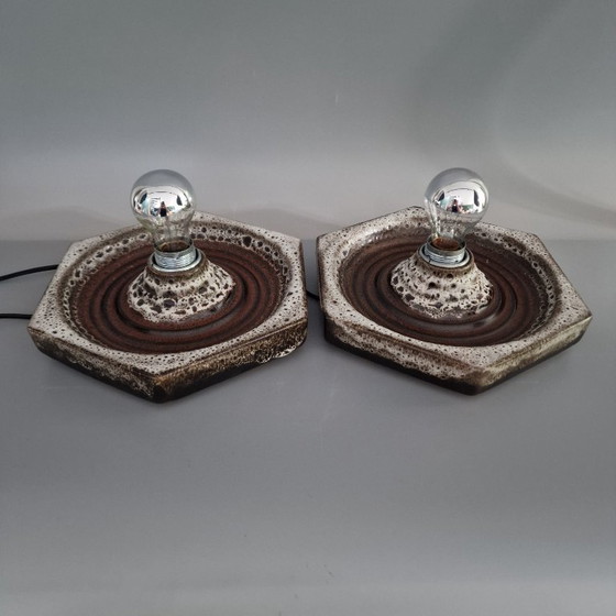 Image 1 of Set of 2 Vintage Wall or Ceiling Lamps by Hustadt Leuchten - Hexagonal Ceramic - 26 cm - 1970s