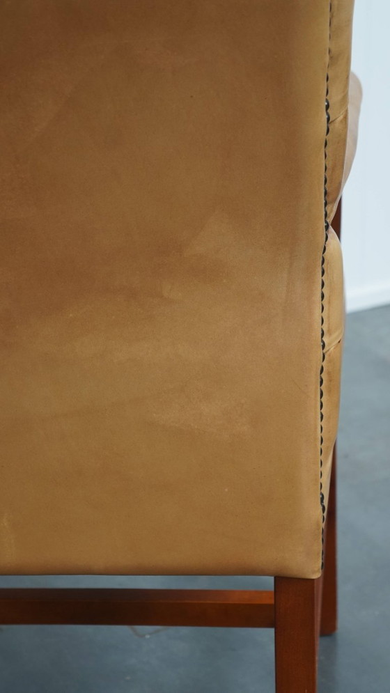 Image 1 of Chaise de salle à manger/chaise d'appoint en cuir de bœuf de style anglais, couleur cognac clair