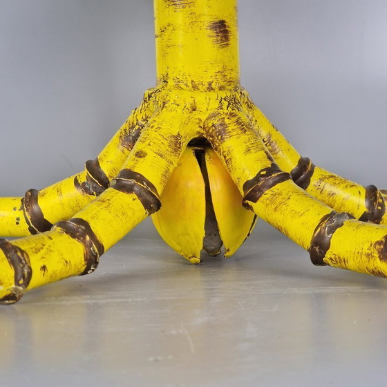 Image 1 of Vintage kroonluchter in palmboomstijl – faux bamboe, metaal, 5 armen – tropisch Hollywood Regency design