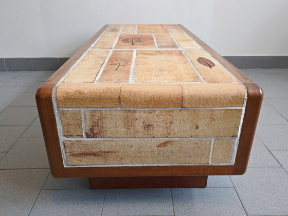 Image 1 of Vintage 1970s Ceramic Coffee Table with Solid Oak Top and 3 Drawers, DLG Capron