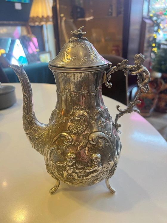 Image 1 of Barokke koffiepot van massief 800 zilver, gemerkt, ca. 1900-1920, geboorte pot