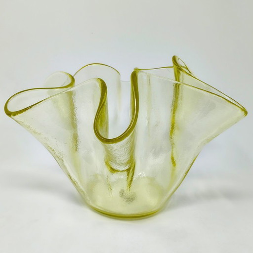 1970s Italian Murano Glass Yellow "Fazzoletto" Handkerchief Vase by Dogi