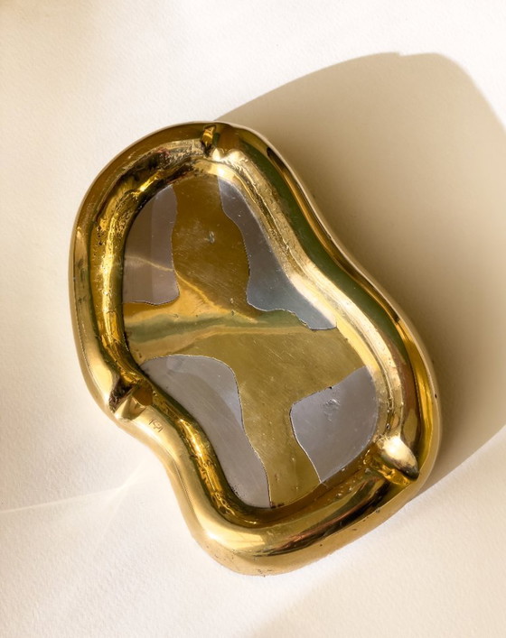 Vintage David Marshall Brutalist Ashtray, Signed Brass & Aluminium, Decorative Objects, Metal, Gold (photo 2 of 6)