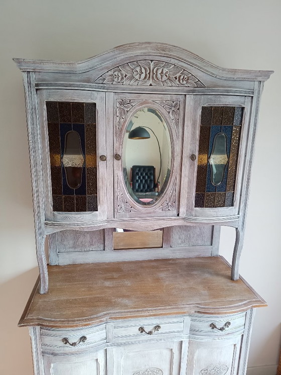 Image 1 of Antique sideboard with leaded glass and mirror