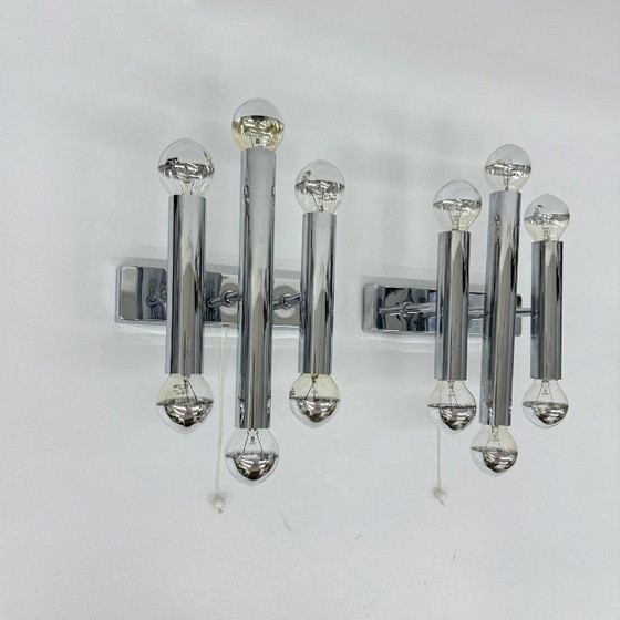Image 1 of Paar Gaetano Sciolari Wandlampen Leuchter Chrom Rohr , 1970er Jahre