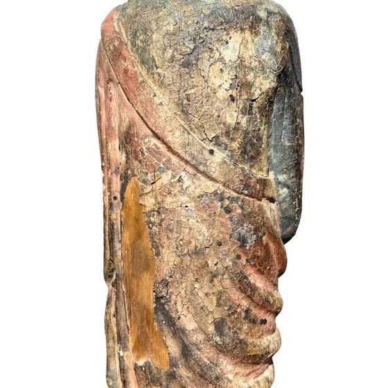 Antique Wooden Guanyin Statue from China – Large Polychrome Temple Sculpture (photo 9 of 13)