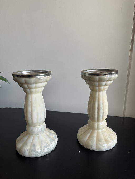 Marbled Hand Blown Glass Candlesticks