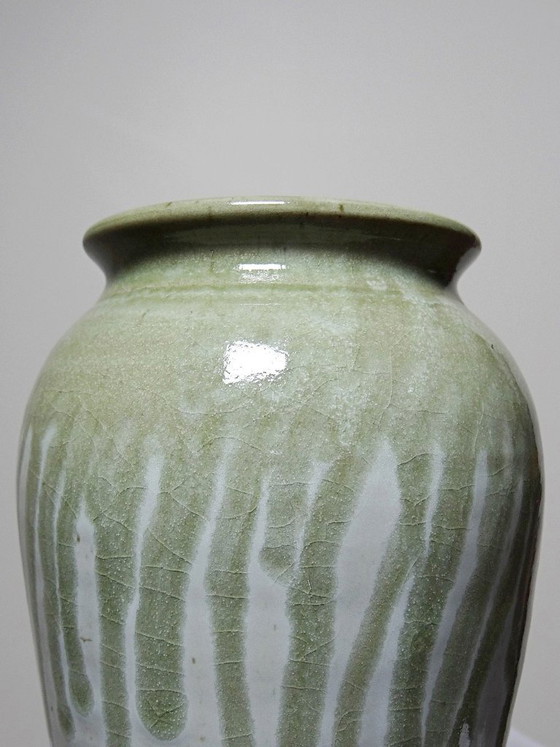 Image 1 of Wabi-Sabi modernist stoneware vase with vintage ash glaze