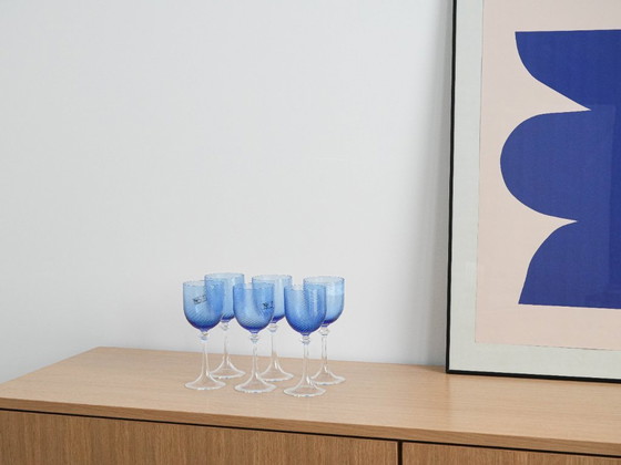 Image 1 of Set blauwe glazen, Murano glas, Italiaans design, jaren 70, gemaakt in Italië