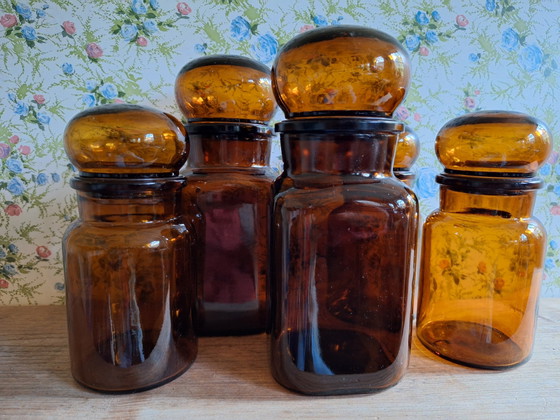 Set Van 5 Amber Glas Apothekerspotten – Keukenaccessoires, Plastic (photo 2 of 9)