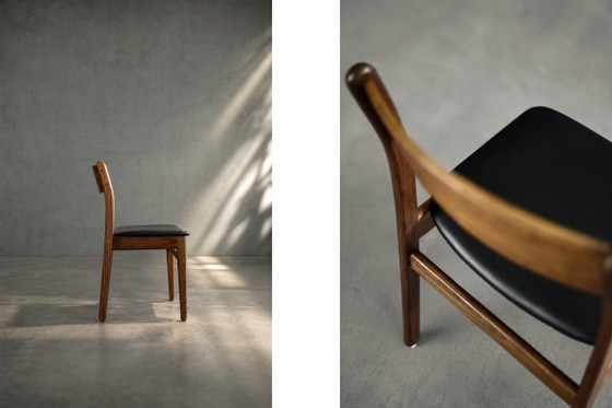 Image 1 of Sedie da pranzo scandinave in stile Mid-Century Modern, in teak e vinile, anni '60, set da 4