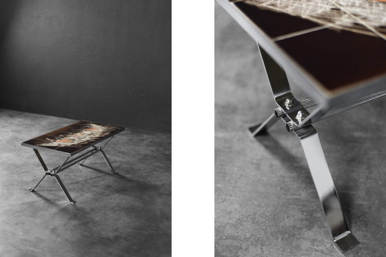 Image 1 of Table basse vintage moderne du milieu du siècle avec plateau en céramique carrelée, années 1970