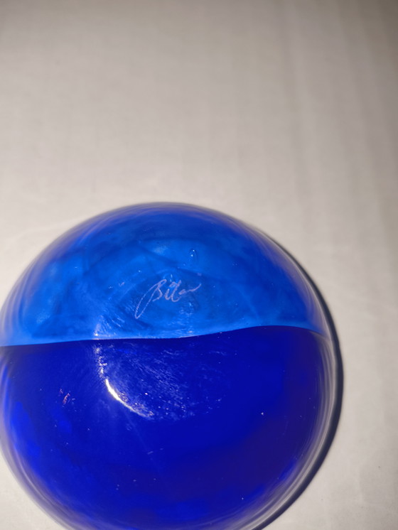 Image 1 of Blue glass candle holder, Danish mouth-blown, Bülow