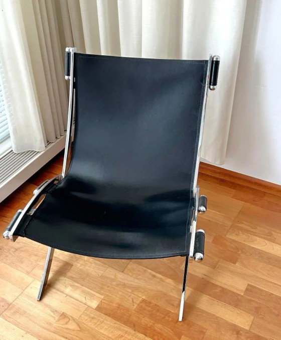 Image 1 of Ensemble de 2 chaises ciseaux Antonio Citterio Flexform en cuir noir – Design italien des années 80