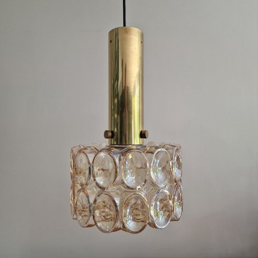 Large Vintage Glashütte Limburg Pendant Lamp - Helena Tynell - Bubble Glass & Brass - Ø 27 cm - 1970s