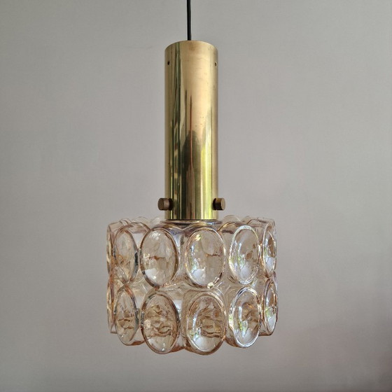 Image 1 of Large Vintage Glashütte Limburg Pendant Lamp - Helena Tynell - Bubble Glass & Brass - Ø 27 cm - 1970s