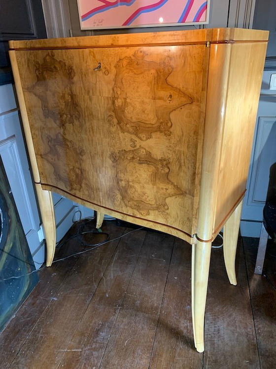 Art Deco Curved Cabinet in Maple Burl and Mahogany Fillet, 1930s – Sideboard cabinet, Wood (photo 2 of 9)