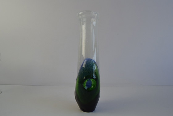 Image 1 of Vase en verre d'art Sommerso tchèque bleu et vert, attribué à Josef Hospodka, années 1970