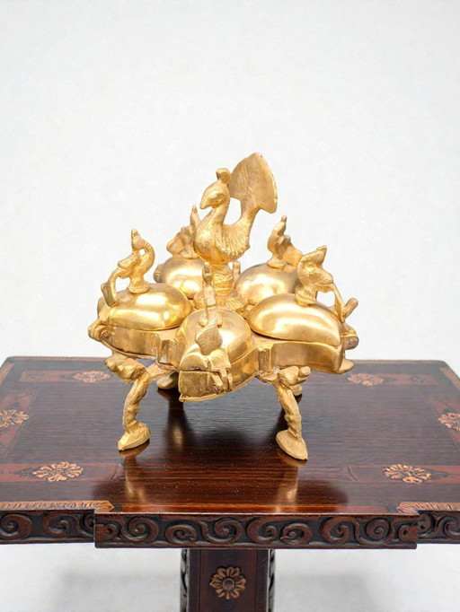 Antike Puderdose aus Messing für hinduistisches Make-up, Ende des 19. Jahrhunderts