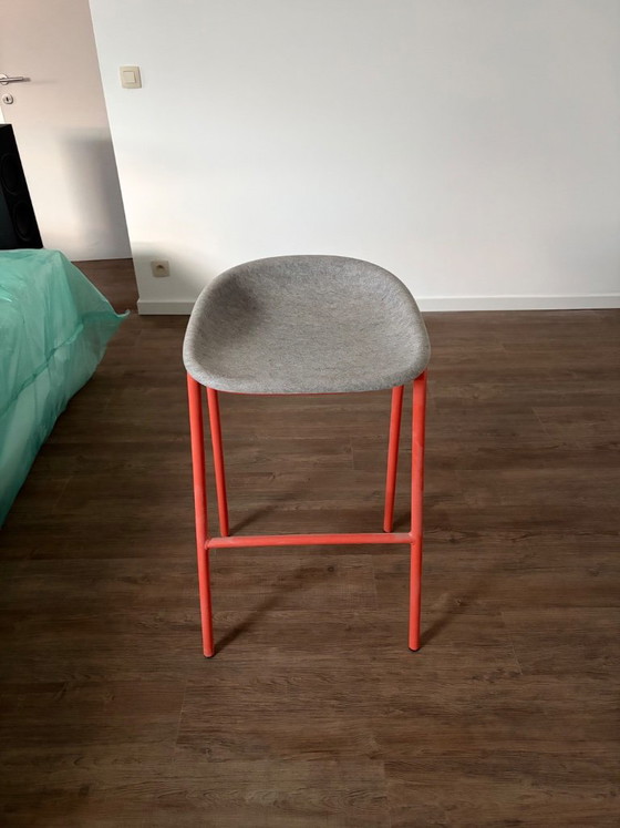 Barstools with grey seat and orange metal frame, De Vorm, Textile, Modern (photo 5 of 5)