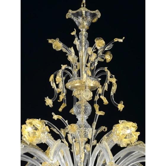 Image 1 of Riesiger italienischer Murano-Glas-Kronleuchter mit handgefertigten Blumen und Blättern