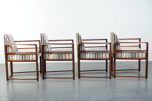 4 sillas de comedor exclusivas de diseño Art Déco de Schuitema, pertenecientes a la serie Decoforma, con tapicería de tela de lu