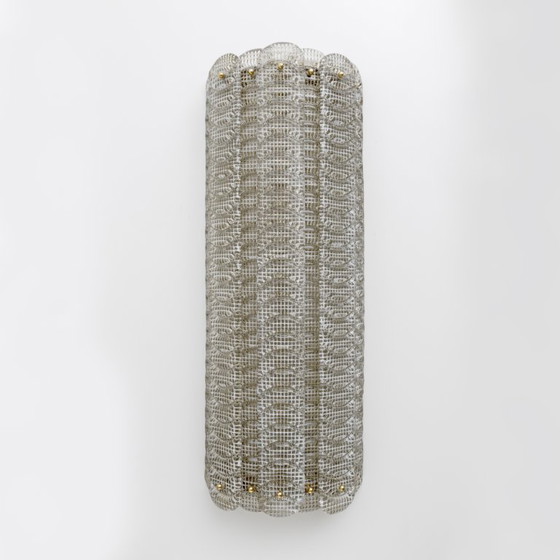 Image 1 of Paire d'appliques murales italiennes en verre de Murano de style moderne du milieu du siècle, modèle « Reticello », années 1990