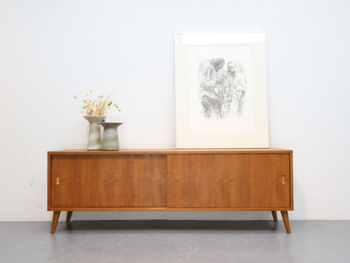 Buffet vintage en placage de teck avec pieds inclinés