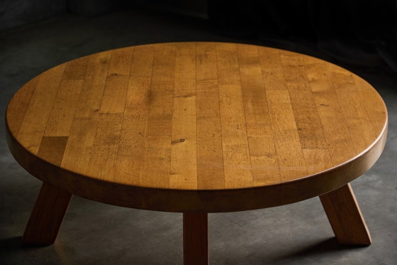 Image 1 of Brutalist Round Coffee Table in Solid Wood, France, 1960s