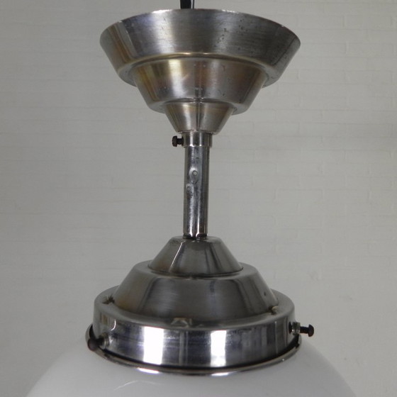 Art Deco pendant lamp with opaline glass globe, 1930s, Metal, White, Bauhaus (photo 5 of 11)
