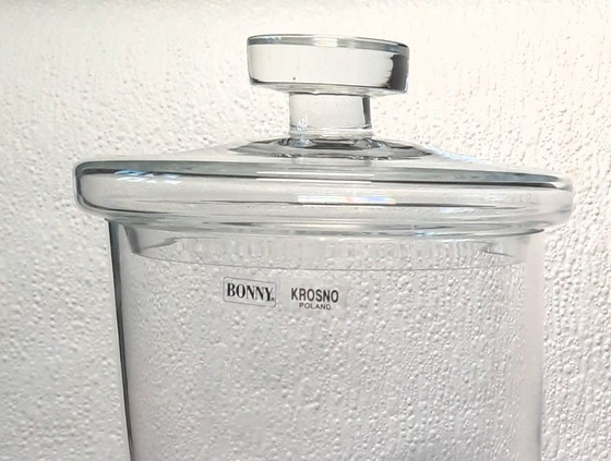 Image 1 of (W022) Set van 2 Vintage Krosno Bonny Bonbonnières Mondgeblazen Kristalglas met Deksel en Luchtbel - Groot + Klein