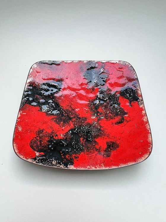 Image 1 of Bol vintage Fat Lava en cuivre émaillé, rouge et noir, de forme carrée