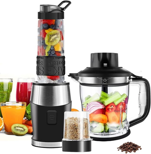 Blender Mixeur 3-en-1, 700W Blender Smoothie 24000 tours/min, avec pot de 1,2 L/bouteille de sport de 570 ml/tasse de broyage de