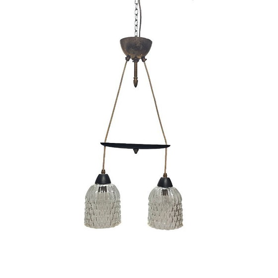 Image 1 of Vintage Franse dubbele hanglamp, circa jaren 50