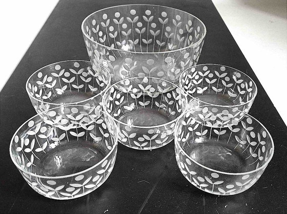 Image 1 of Insalatiera + 5 ciotole di cristallo, anni '50
